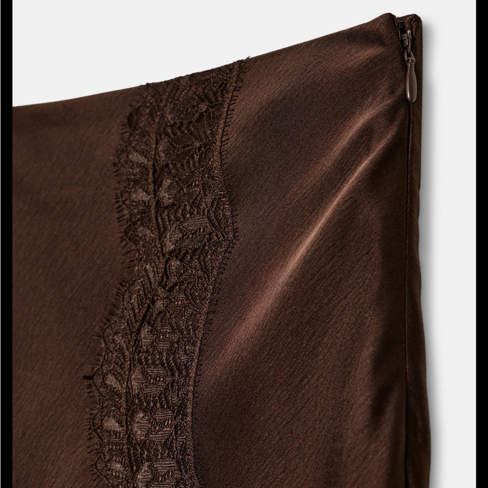 ZARA ZW COLLECTION SATIN EFFECT BROWN LACE SKIRT | ref no. 5919/212/700 - Picture 9 of 14